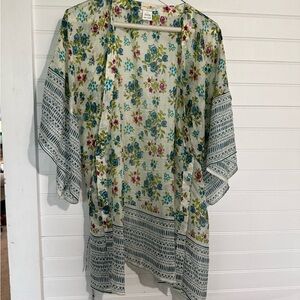 Floral Kimono with Blue and Green Accents